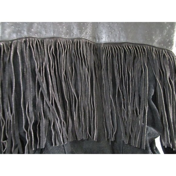 Suede Fringed Ostrich Print Leather Vintage Ladies M Jacket Broad Shoulder GUC - Picture 15 of 16